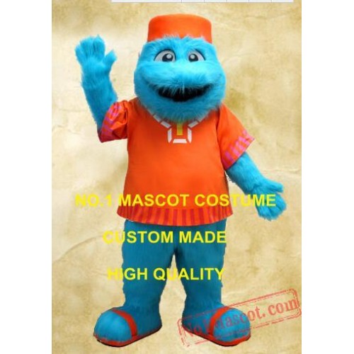 Blue Monster Mascot Long Hair Plush Costume