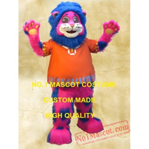 Blue Spotted Pink Lion Mascot Long Hair Plush Costume
