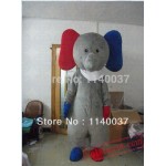 Red And Blue Ear Grey Elephant Mascot Costume