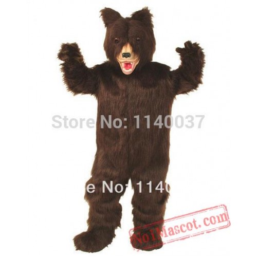Long Fur Dark Brown Grizzly Bear Mascot Costume