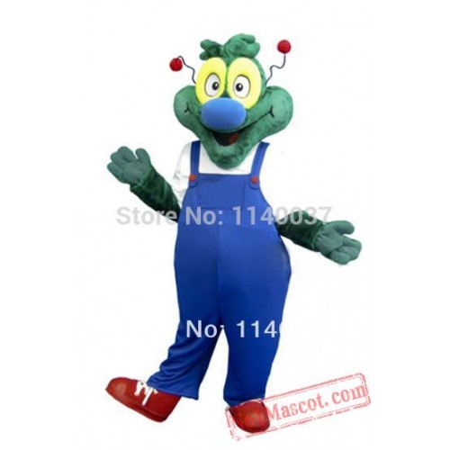 Blue Coat Green Dragon Dinosaur Adult Mascot Costume
